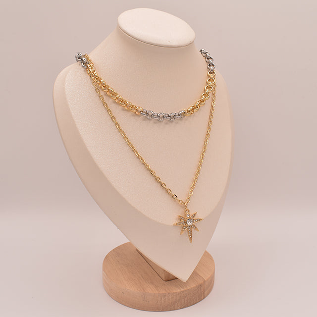 Collar Doble Cadena Estrella con Circonias | Dorado y Plateado
