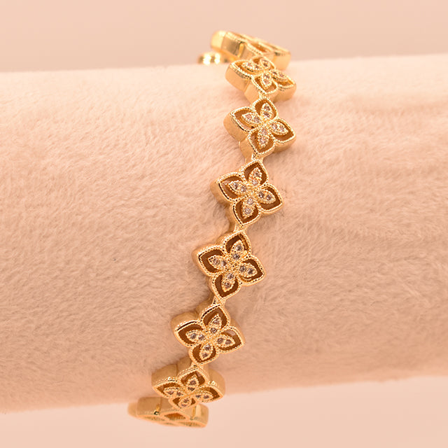Pulsera Flores Brillantes Oro