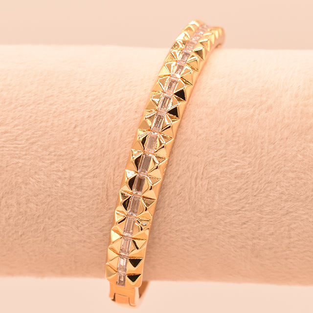 Pulsera Rígida Dorada con Pirámides y Cristales