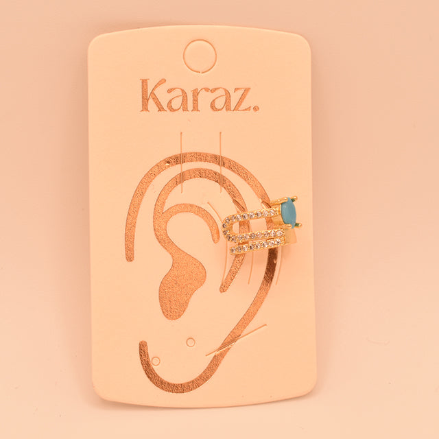 Earcuff Doble Fila Dorado con Piedra Azul y Cristales
