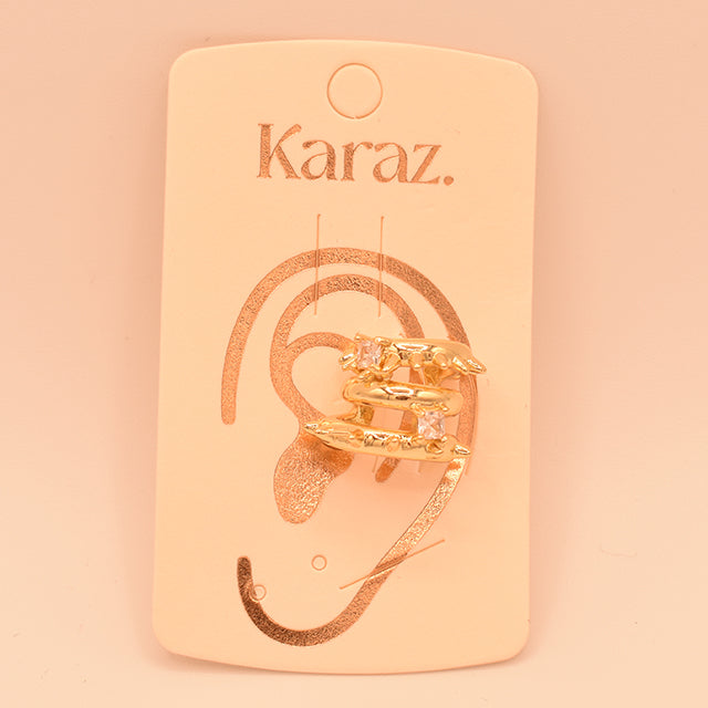 Earcuff Triple Dorado con Cristales Brillantes