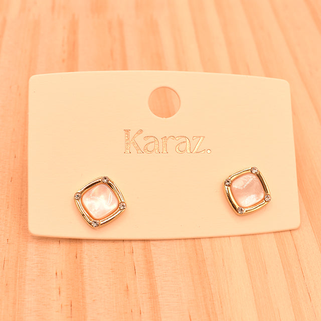 Aretes Cuadrados con Brillo Rosa