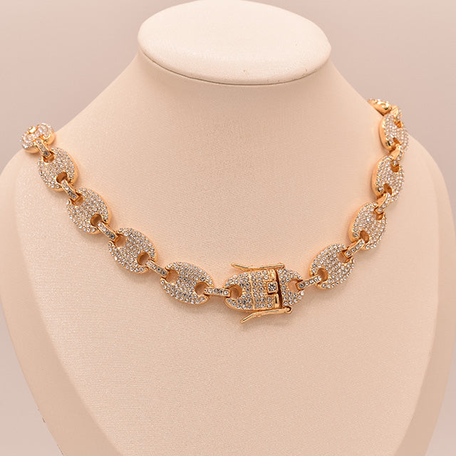 Collar Cadena Eslabones Pavé Oro
