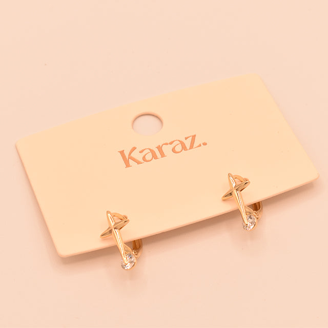 Aretes Mini Aro Estrella y Cristal Dorado