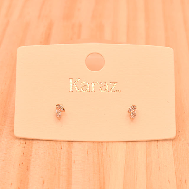 Aretes Mini Hoja Brillante con Circonitas