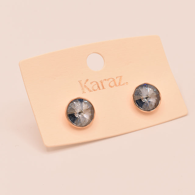 Aretes Stud Cristal Azul Ahumado y Oro Rosa