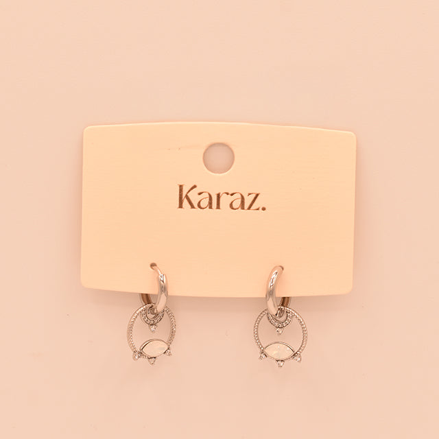 Aretes Colgantes Karaz con Piedra Opalescente y Cristales