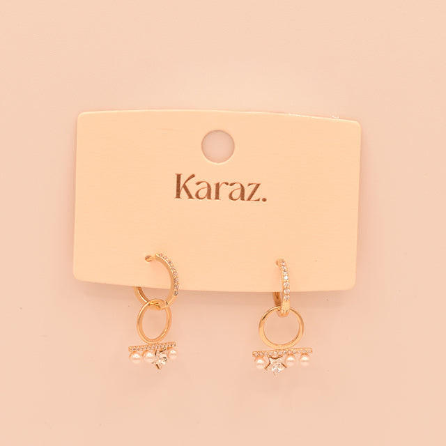 Pendientes Aro con Perlas y Estrella Brillante
