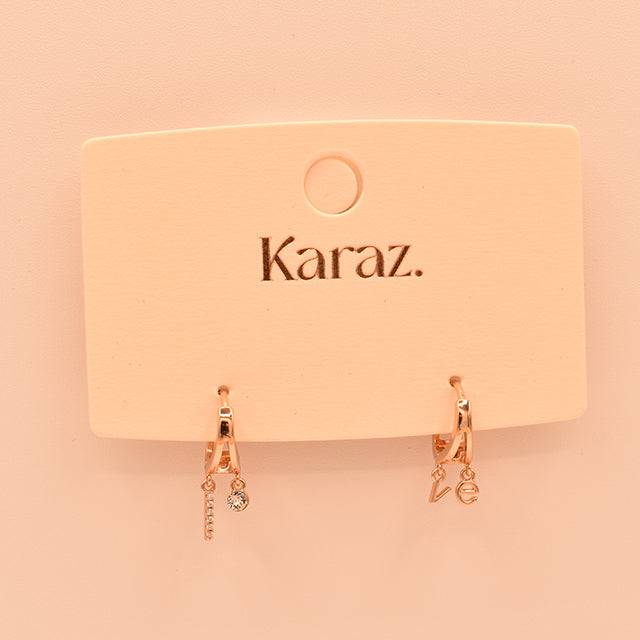 Pendientes Aro Love y Gema Brillante en Oro Rosa
