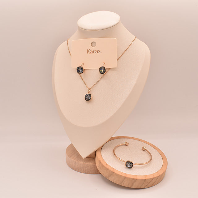Conjunto Karaz de Collar, Aretes y Pulsera con Cristales Grises