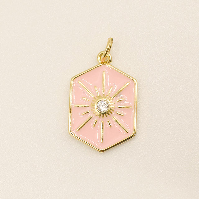 Dije Sol Radiante con Circonia y Esmalte Rosa