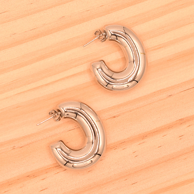 Aros Chunky Plateados Brillo Espejo