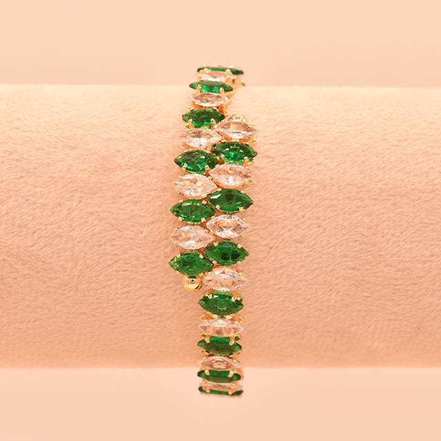 Pulsera Doble Fila Esmeralda y Cristal Marquise