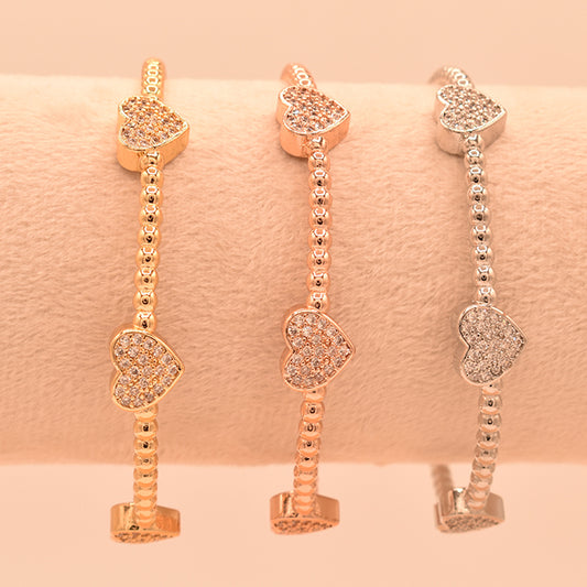 Pulsera Bangle Corazones Brillantes