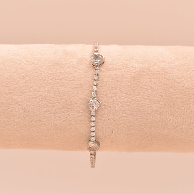 Pulsera Tenis Corazones Plata