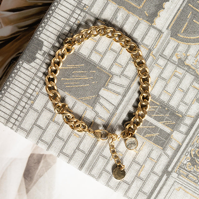 Pulsera Cadena Gruesa con Dije de Circonita | Brillo Dorado