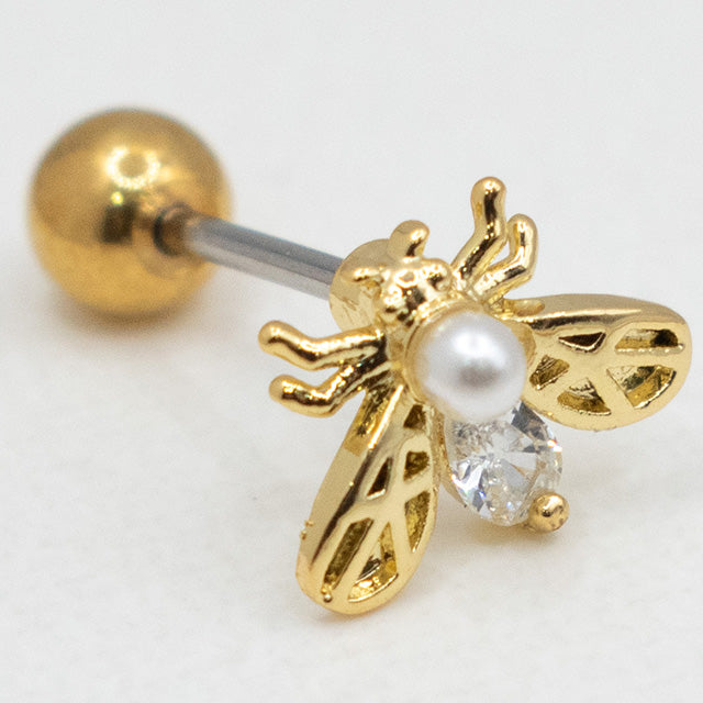 Piercing Abeja Dorada con Perla y Cristal