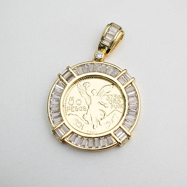 Dije Moneda Centenario 50 Pesos con Circonitas Baguette