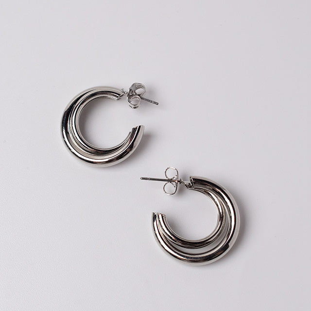 Aretes Doble Argolla Pequeña de Plata