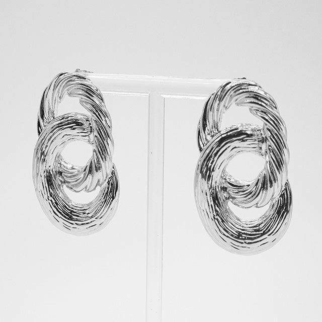 Aretes Doble Eslabón Texturizado Plateado