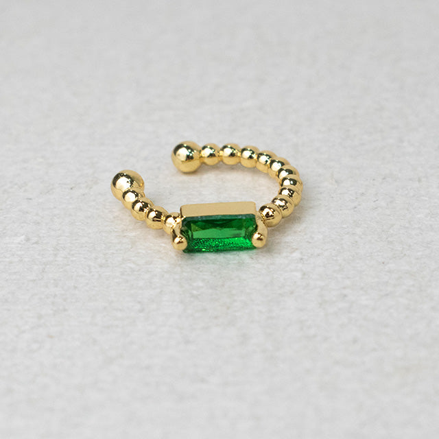 Ear Cuff Bañado en Oro con Piedra Verde Rectangular