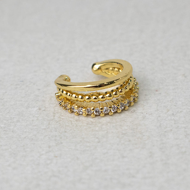 Earcuff Triple Bañado en Oro con Circonitas Brillantes