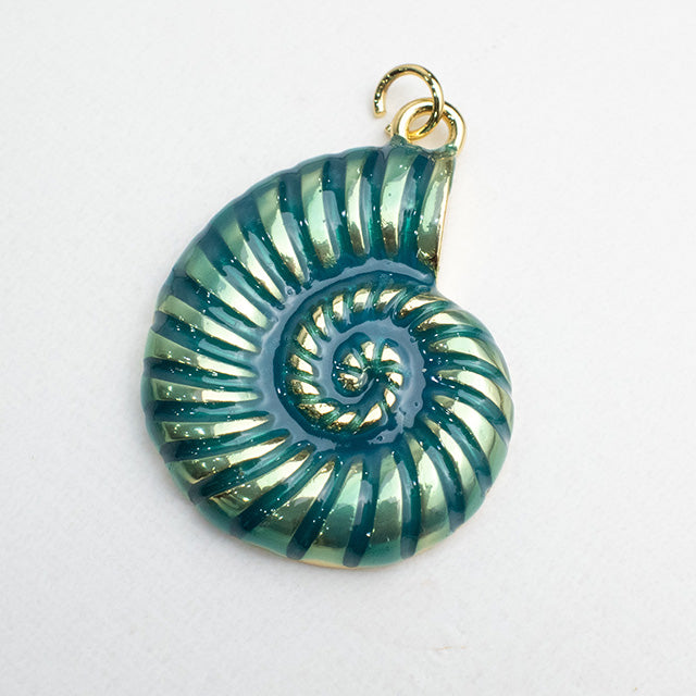 Dije Espiral Nautilus Verde Esmeralda y Oro