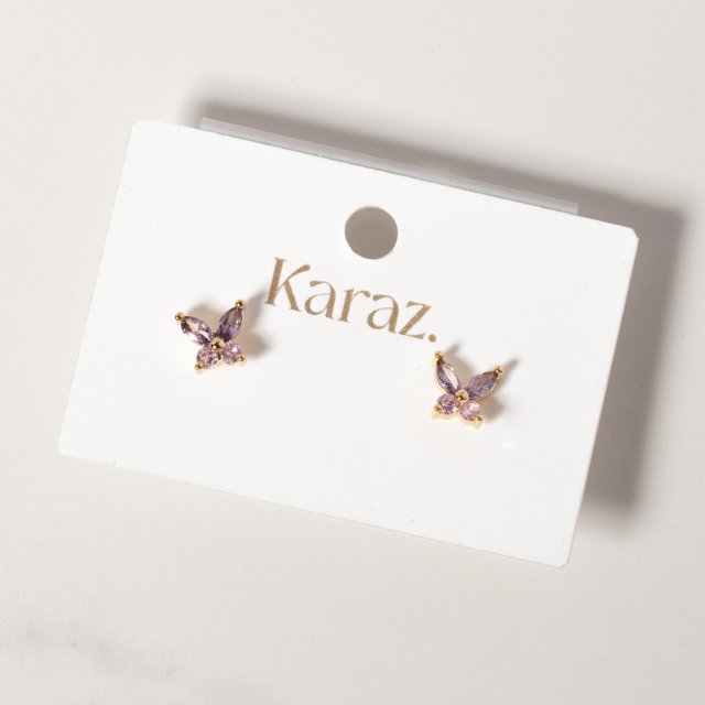 Aretes Topo Mariposa Morada Bañados en Oro