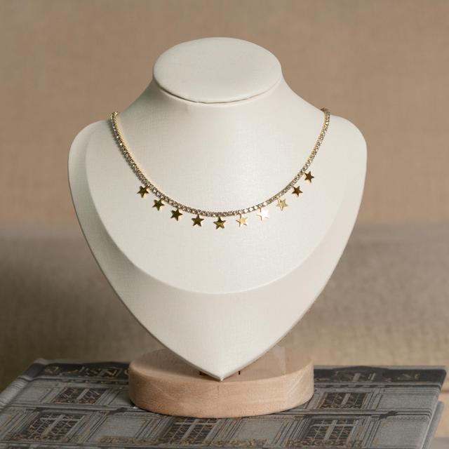 Collar Choker de Circones Brillantes y Estrellas Doradas