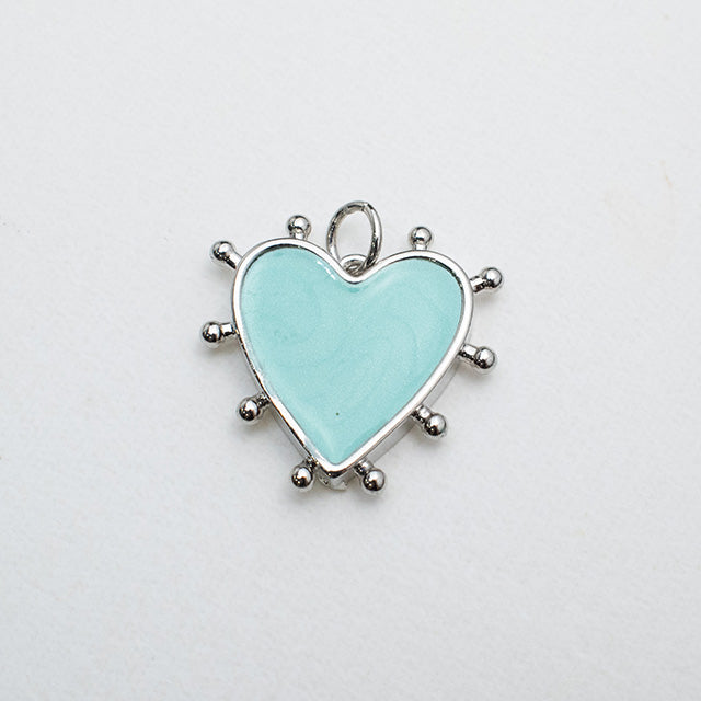 Dije Corazón Esmaltado Celeste con Detalles Metálicos