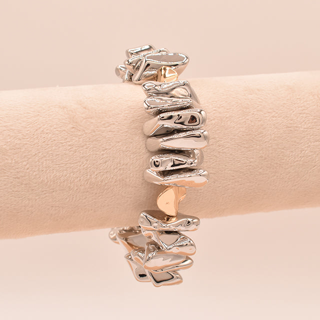 Pulsera en Piedra Fundida Plateado con detalle de hojas doradas