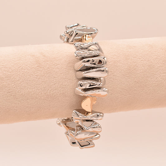 Pulsera en Piedra Fundida Plateado con detalle de hojas doradas