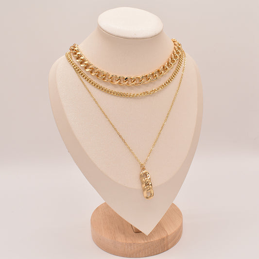 Set de Collares Dorados en Capas con Dije de Eslabones