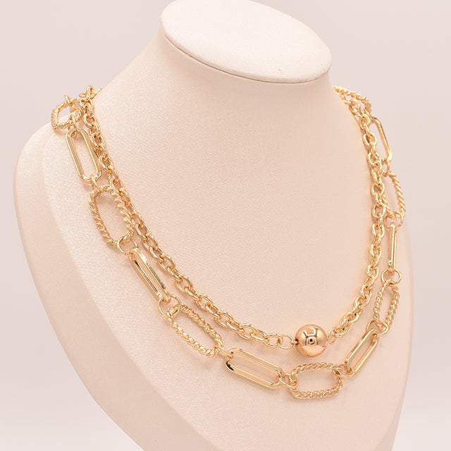 Collar Doble estilo Gucci con eslabones y paper clip con Dije Blanco dorado