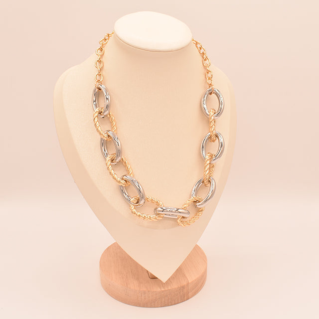 Collar Eslabones Grandes Bicolor Oro y Plata Trenzado