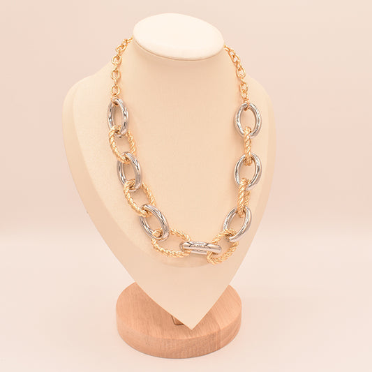 Collar Eslabones Grandes Bicolor Oro y Plata Trenzado