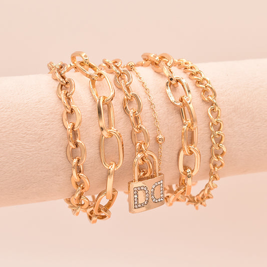 Trio de Pulseras Ajustables con Dijes y Circonia Baño de Oro 18K