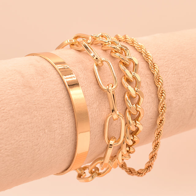 Set de Pulseras Cuádruples Baño de Oro 18K | Estilo Dorado