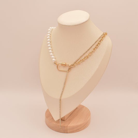 Collar Perlas y Cyrconia con Broche Dorado