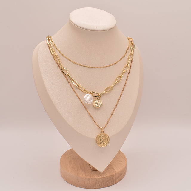 Collar Doble de eslabones grandes y eslabones trenzados con Dije de esfera