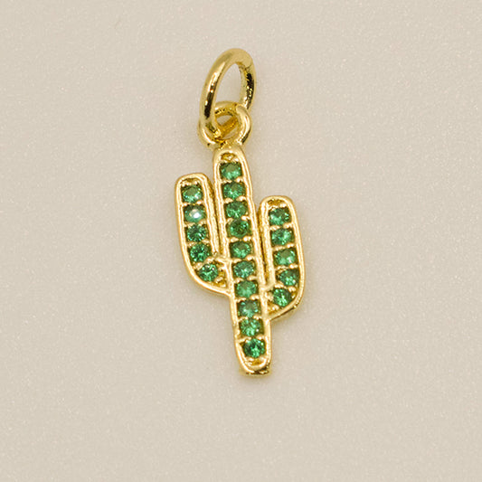 Dije Cactus Dorado con Piedras Verde Esmeralda