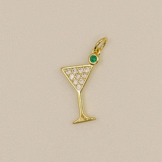 Dije Copa Martini Dorado con Brillantes y Aceituna Esmeralda