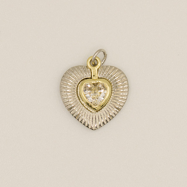 Dije Corazón Radiante Dorado y Plateado con Zirconia