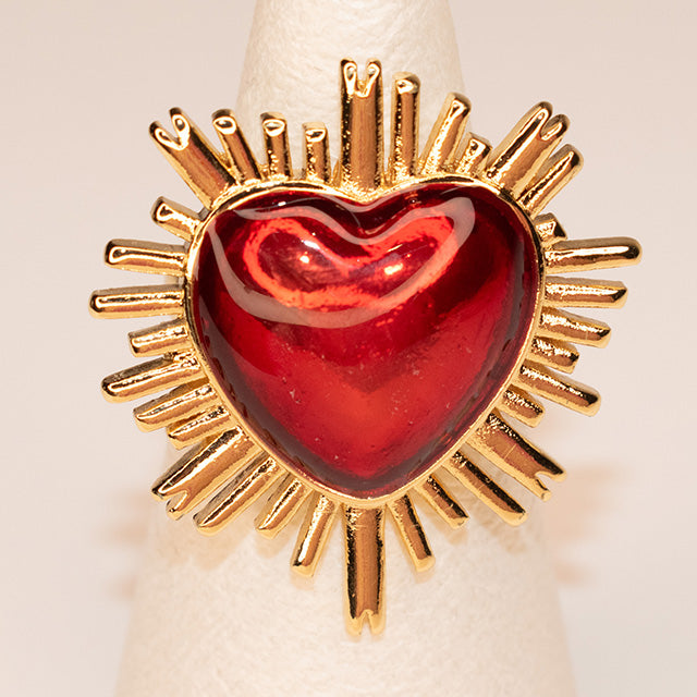 Anillo Corazón Sagrado Rojo Chunky