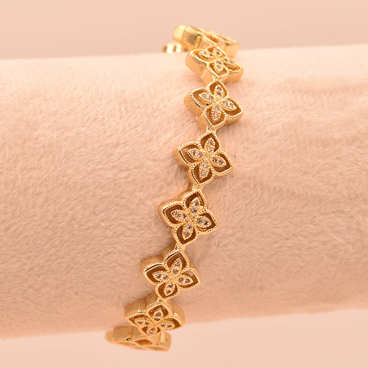 Pulsera Flores Brillantes Oro