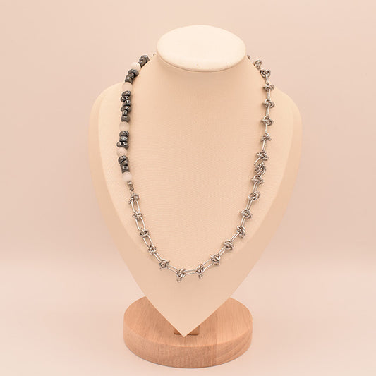 Collar Dualidad: Eslabones Nudosos y Piedras Naturales