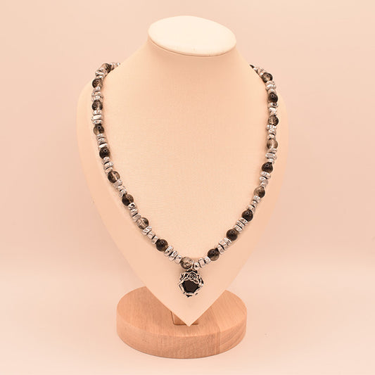 Collar Aura Misteriosa con Piedras Oscuras y Plata