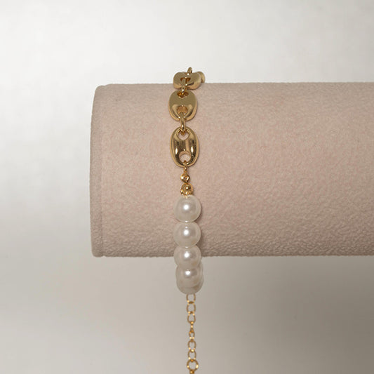 Pulsera Eslabones Marineros y Perlas | Elegancia Dorada