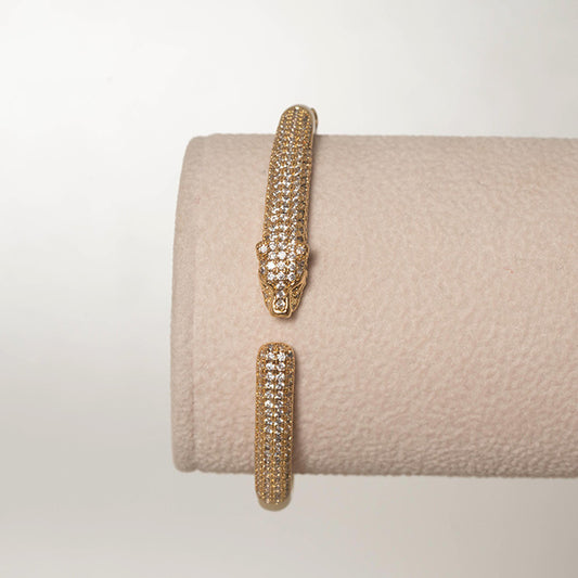 Pulsera Brazalete Cocodrilo Dorado con Circonitas