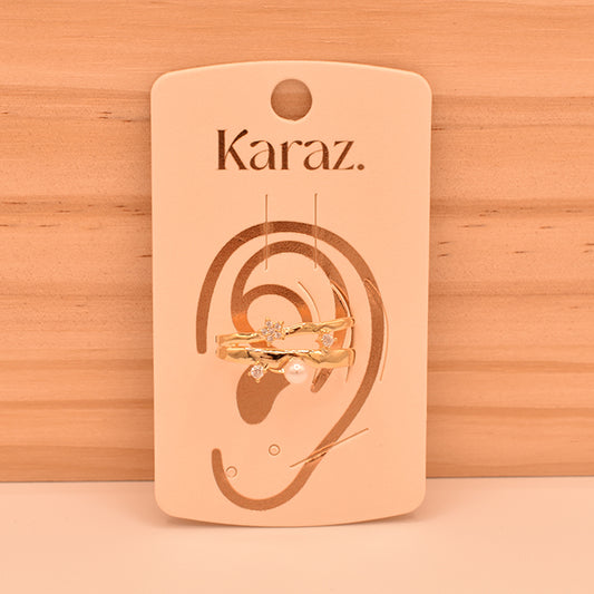Earcuff Doble Perla y Estrellas Dorado